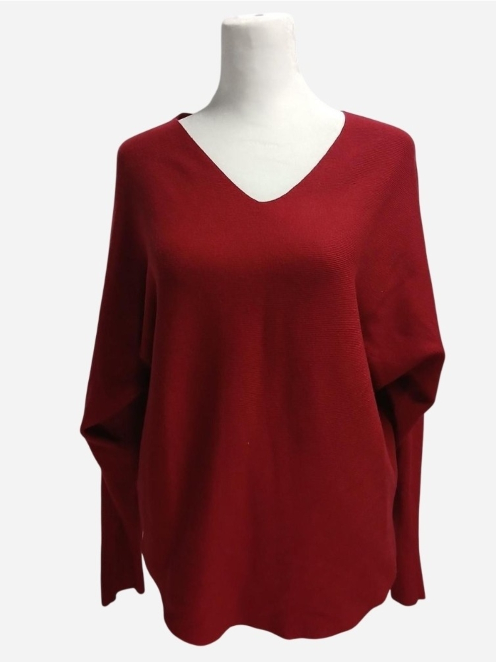 V-Neck Oversized Red Women's Sweater